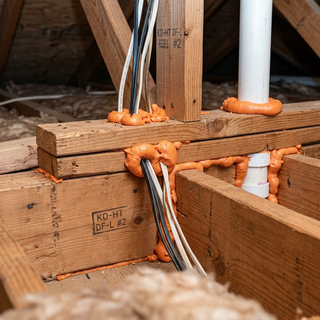 Air sealing and insulation work in a San Antonio attic for better comfort